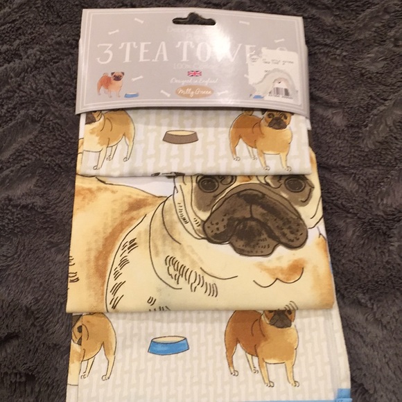 Accessories - New 3 Pug Design Tea Towels